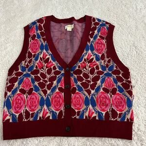 Mauve Womens Floral Sweater Vest XL Preppy Granola Tomato Soft Casual Chic Glam